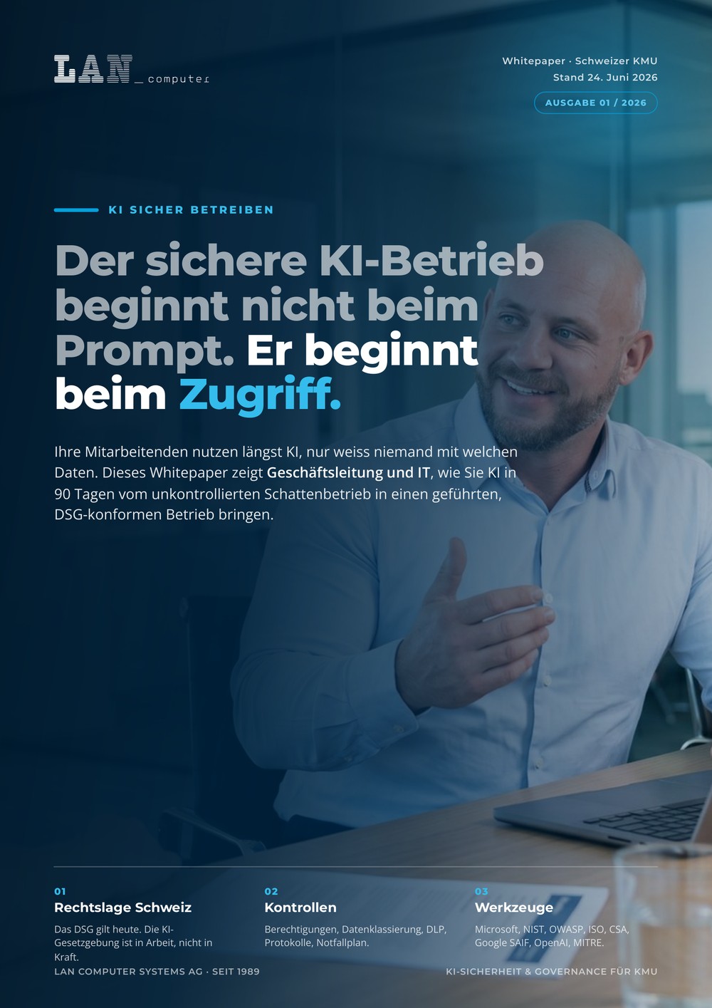 Titelseite Whitepaper: KI sicher betreiben im Schweizer KMU
